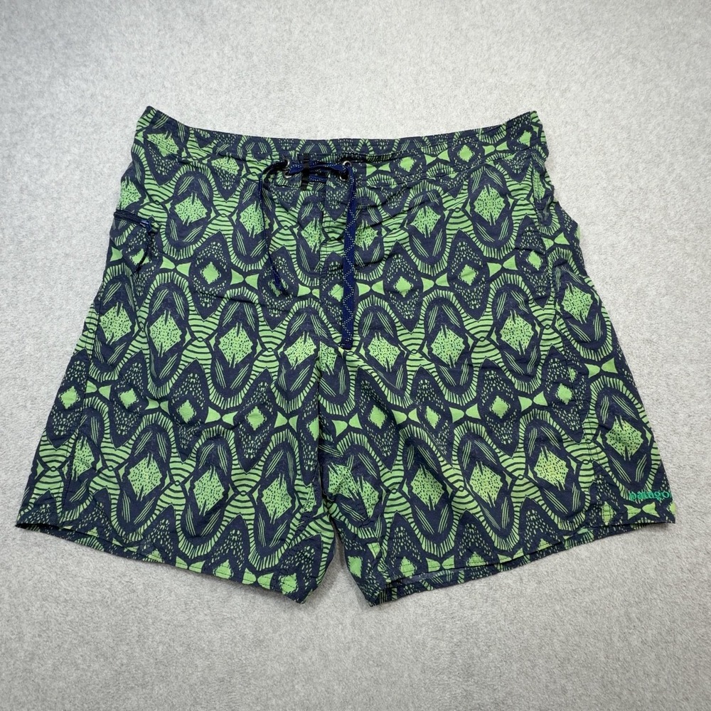 Patagonia Board Shorts Men 35 Blue Green Geometric Trunks Quick Dry Pockets